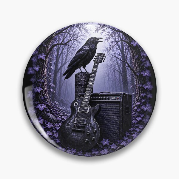 Item preview, Gothic Raven Guitar – Dark Rock Music in Purple Forest designed and sold by SVALANART.