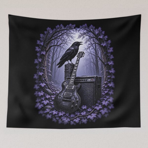 Item preview, Gothic Raven Guitar – Dark Rock Music in Purple Forest designed and sold by SVALANART.