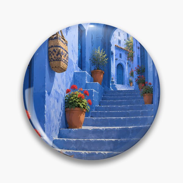 Item preview, Chefchaouen Blue Alley with Flowers and Cat designed and sold by Alvren.