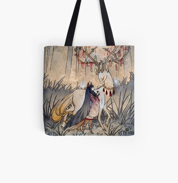 The Wish - Kitsune Fox Deer Yokai All Over Print Tote Bag