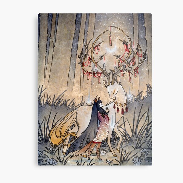 The Wish - Kitsune Fox Deer Yokai Metal Print