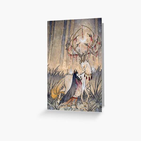 The Wish - Kitsune Fox Deer Yokai Greeting Card
