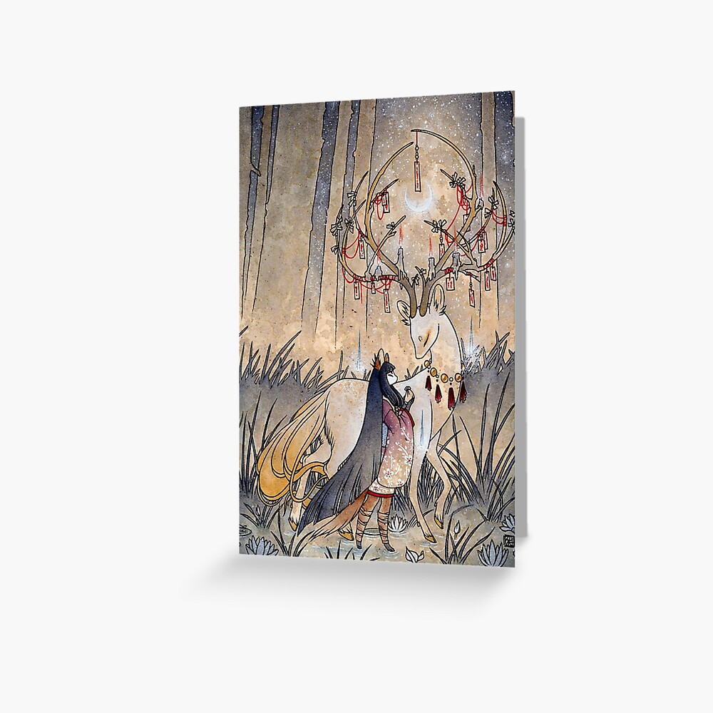 The Wish - Kitsune Fox Deer Yokai Greeting Card