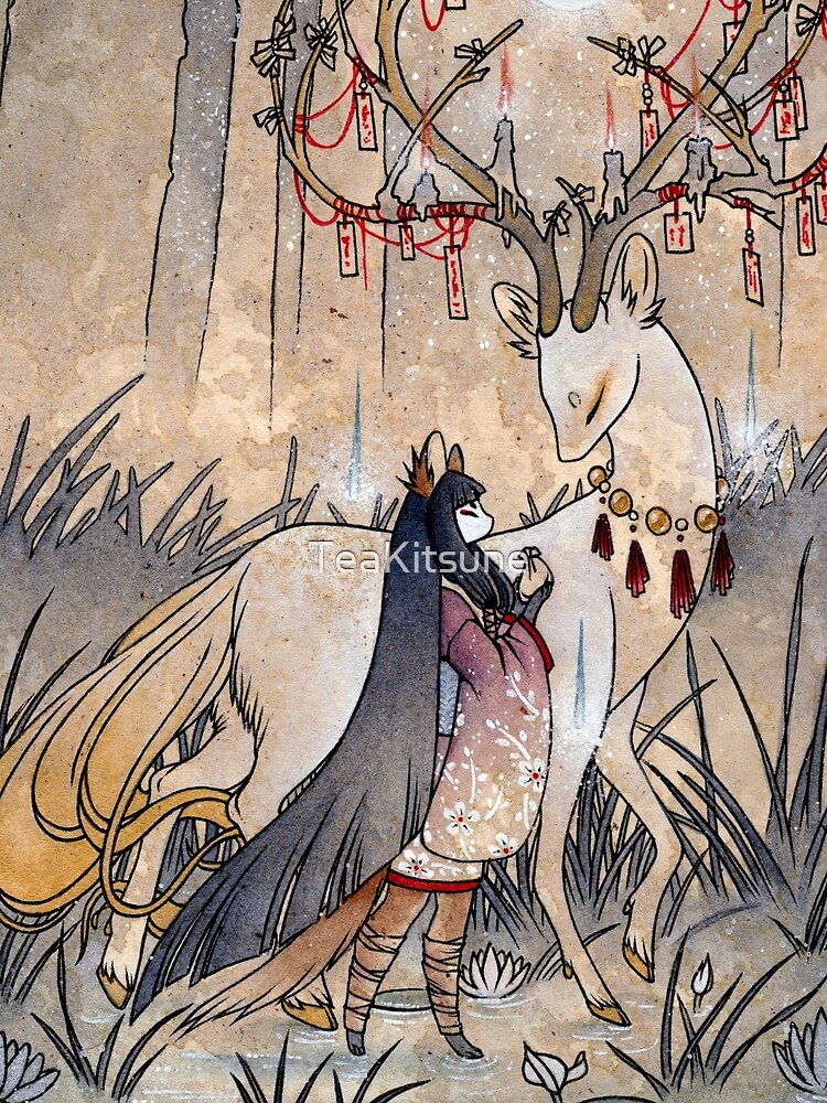Thumbnail 3 of 3, Scarf, The Wish - TeaKitsune Fox Yokai designed and sold by TeaKitsune.