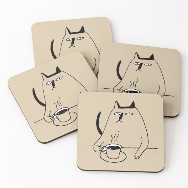 Item preview, Grumpy Cat Drinking Coffee Minimalist Line Art Illustration designed and sold by peterdesigns.