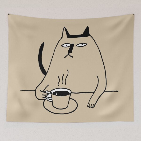 Item preview, Grumpy Cat Drinking Coffee Minimalist Line Art Illustration designed and sold by peterdesigns.
