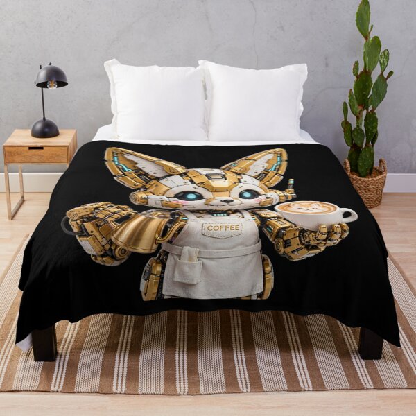 Item preview, Cute Mecha Fennec Fox Barista - Golden Coffee Maker Sticker designed and sold by Cyber Gold Studio.