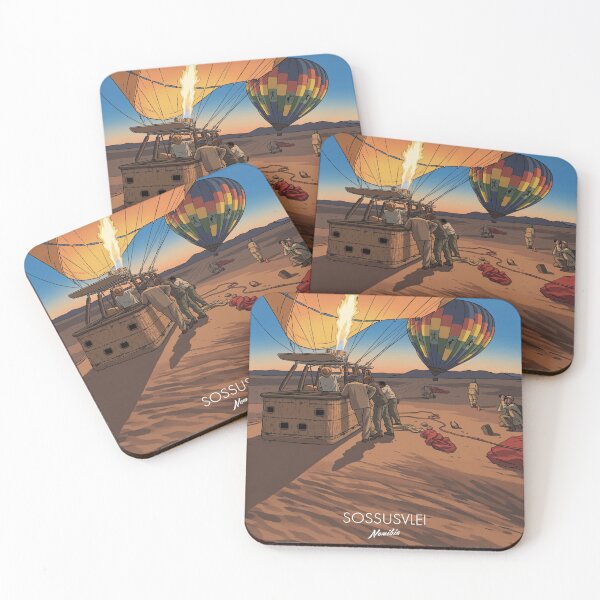 Item preview, Hot air balloon sunrise Sossusvlei Namibia Retro vintage travel poster designed and sold by strandbar.
