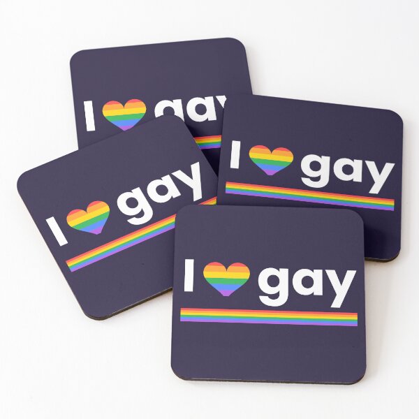 Item preview, I Love Gay — White Text for Dark Colours Rainbow Heart Pride LGBTQ designed and sold by Off Beat Tee Hut.