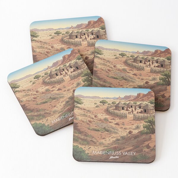 Item preview, Traditional Himba Village Kraal Marienfluss Valley Kaokoveld Namibia Retro Vintage Travel Poster designed and sold by strandbar.