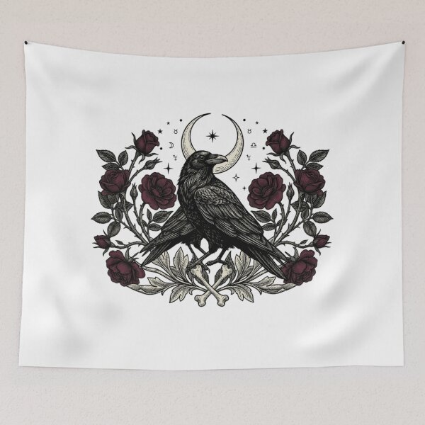 Item preview, Dark Gothic Raven & Burgundy Roses designed and sold by YounexxART.