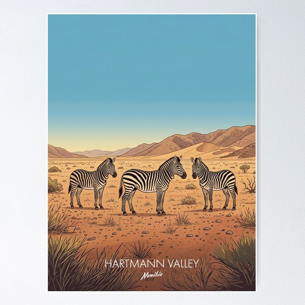 Item preview, Hartmann Mountain Zebras Remote Kaokoveld Namibia Retro Vintage Travel Poster designed and sold by strandbar.
