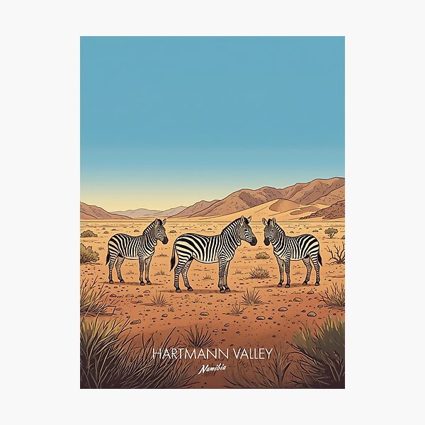 Item preview, Hartmann Mountain Zebras Remote Kaokoveld Namibia Retro Vintage Travel Poster designed and sold by strandbar.