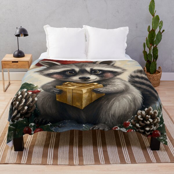 Item preview, Cute Christmas Raccoon with Santa Hat and Golden Gift – Whimsical Winter Animal Art designed and sold by cr6zym1nd.