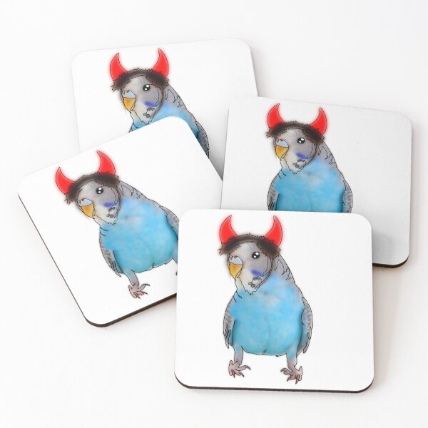 Item preview, Speedie the budgie in devil horn hat- animalzinhats designed and sold by Ashley’sAnimalz.