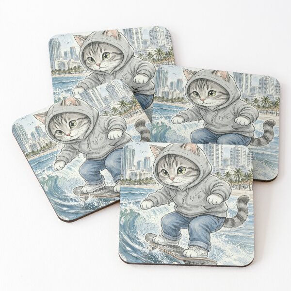 Item preview, Miami Surf Cat - The Craziest Sane Skateboard Wave designed and sold by Ahmadhamroush.