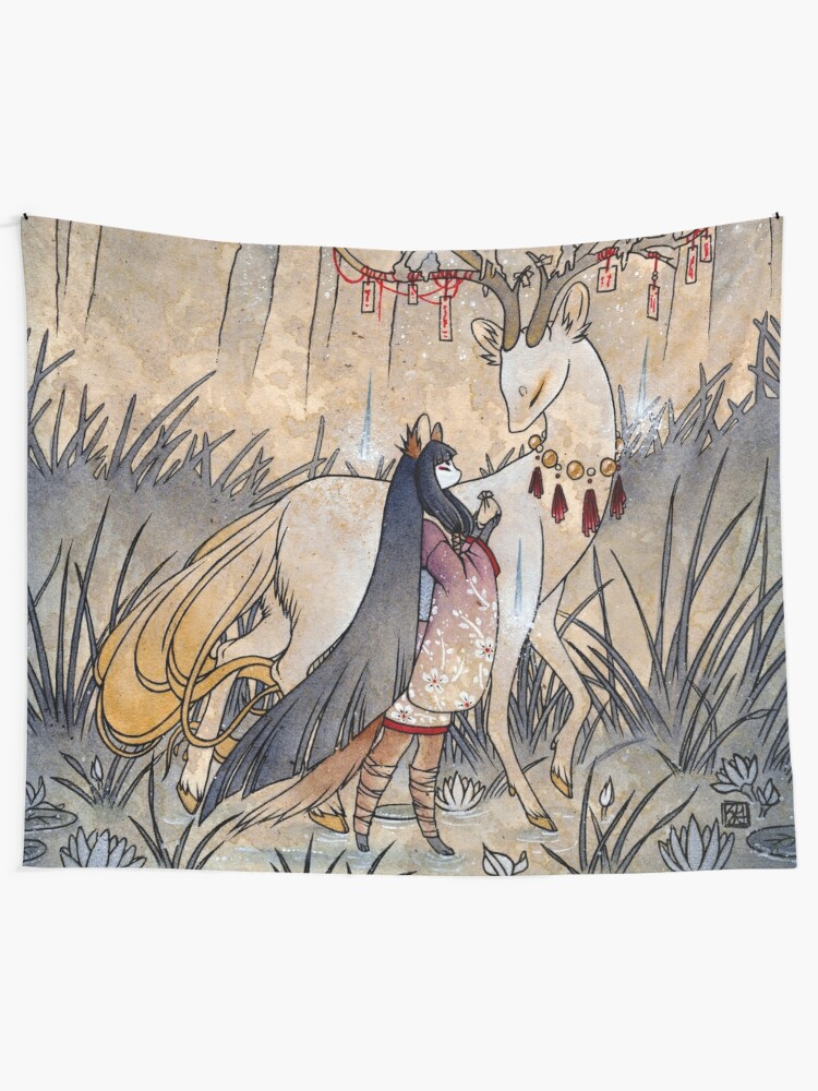 Alternate view of The Wish - TeaKitsune Fox Yokai Tapestry