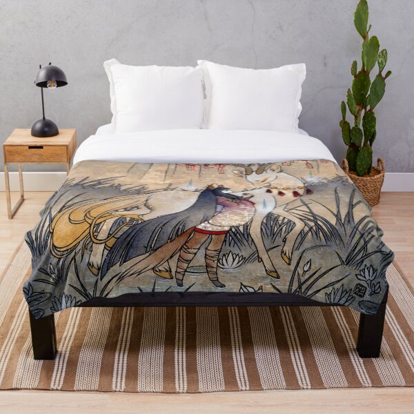 The Wish - Kitsune Fox Deer Yokai Throw Blanket