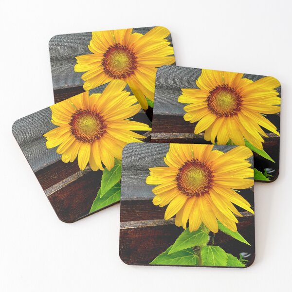 Item preview, Golden Sunflower with Raindrops by Rustic Wood — Cheerful Summer Flower designed and sold by Pink Ribbon Flowers .