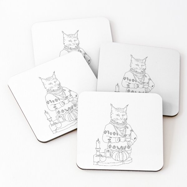 Item preview, Cozy Lynx in Christmas Sweater with Pumpkin and Candles designed and sold by polisi26.
