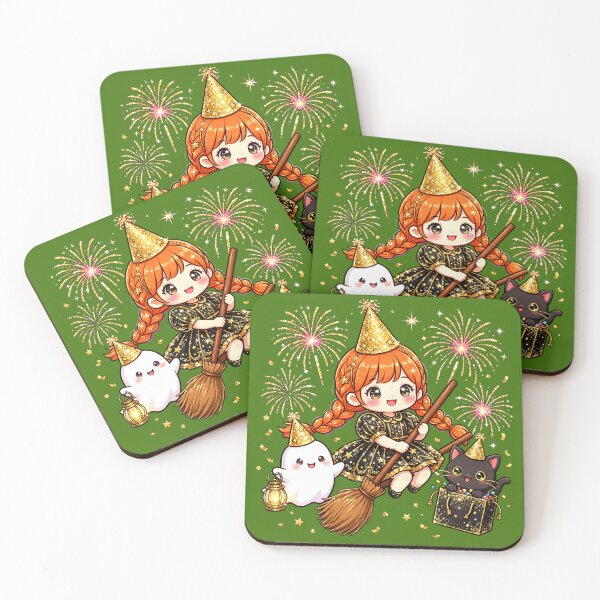 Item preview, Kawaii Witch New Year Party Ghost Black Cat designed and sold by HoMya.