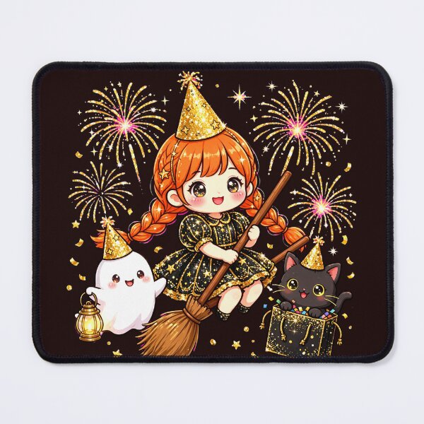 Item preview, Kawaii Witch New Year Party Ghost Black Cat designed and sold by HoMya.