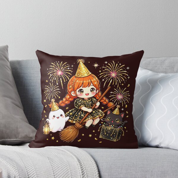 Item preview, Kawaii Witch New Year Party Ghost Black Cat designed and sold by HoMya.