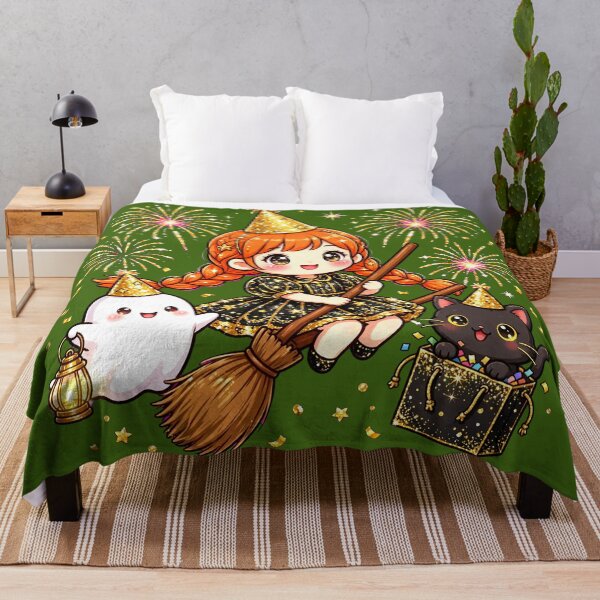 Item preview, Kawaii Witch New Year Party Ghost Black Cat designed and sold by HoMya.