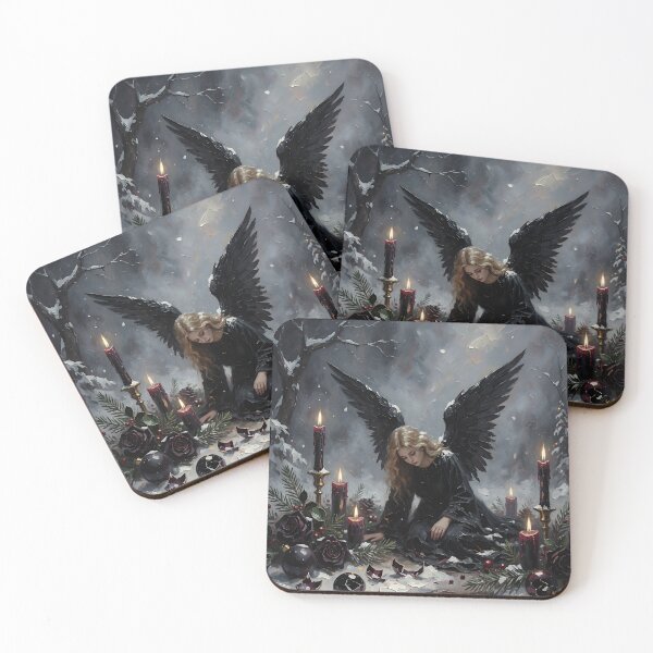 Item preview, Dark Gothic Angel in Snowy Forest – Black Winged Fallen Angel Fantasy Art designed and sold by cr6zym1nd.