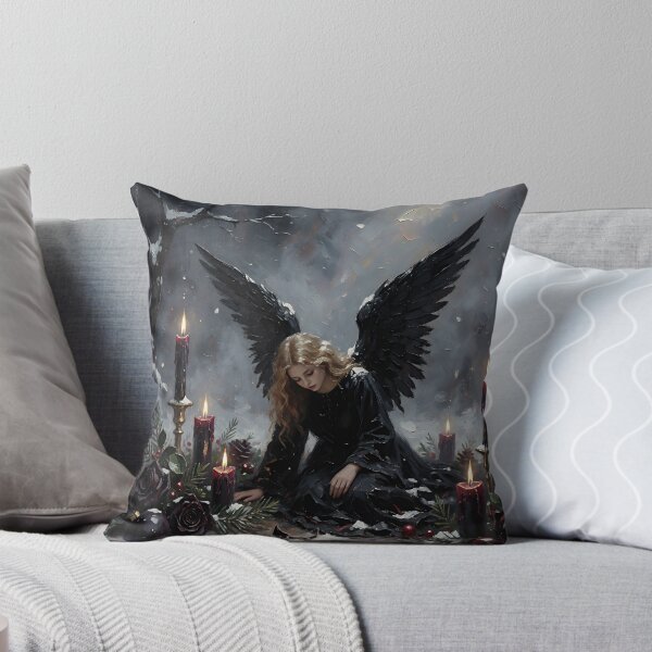 Item preview, Dark Gothic Angel in Snowy Forest – Black Winged Fallen Angel Fantasy Art designed and sold by cr6zym1nd.