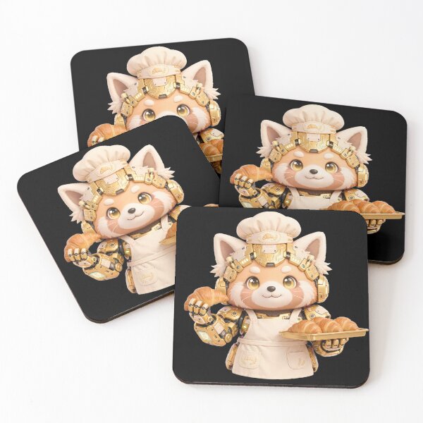 Item preview, Cute Mecha Red Panda Baker Croissant - Golden Bakery Chef designed and sold by Cyber Gold Studio.