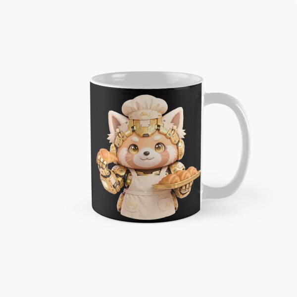 Item preview, Cute Mecha Red Panda Baker Croissant - Golden Bakery Chef designed and sold by Cyber Gold Studio.