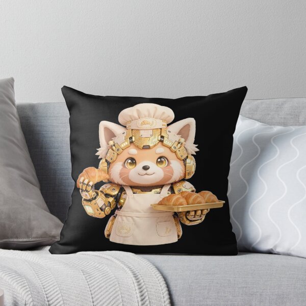 Item preview, Cute Mecha Red Panda Baker Croissant - Golden Bakery Chef designed and sold by Cyber Gold Studio.