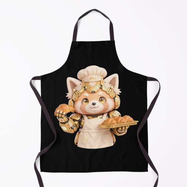 Item preview, Cute Mecha Red Panda Baker Croissant - Golden Bakery Chef designed and sold by Cyber Gold Studio.