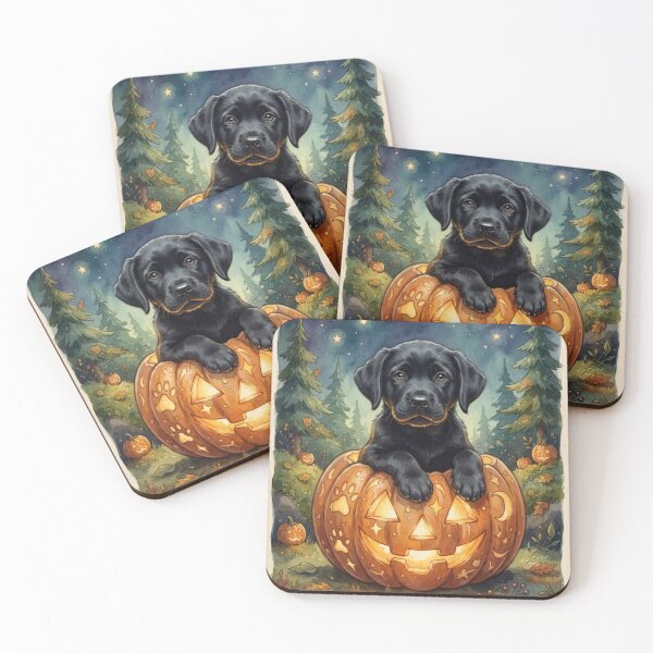Item preview, Black Labrador Puppy in Halloween Pumpkin - Starry Night designed and sold by Goodthingstree.