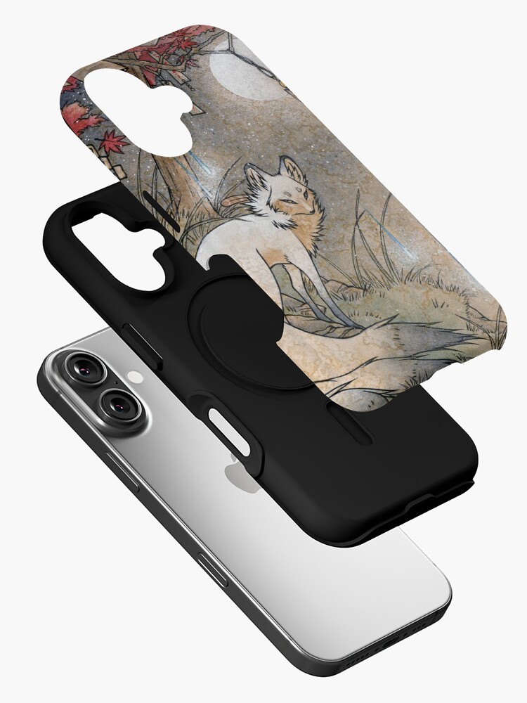 Fox and Wisps Under the Moon and Maple Leaves iPhone Case