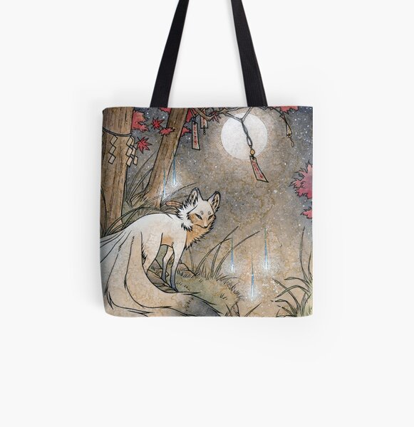 Fox & Wisps - Kitsune Yokai Foxfire All Over Print Tote Bag
