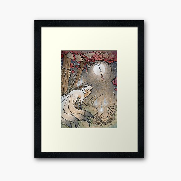 Fox & Wisps - TeaKitsune Fox Yokai Framed Art Print