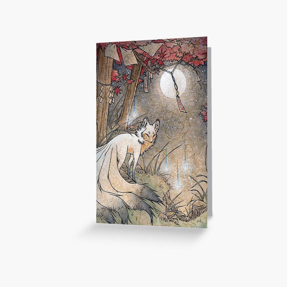 Fox & Wisps - Kitsune Yokai Foxfire Greeting Card