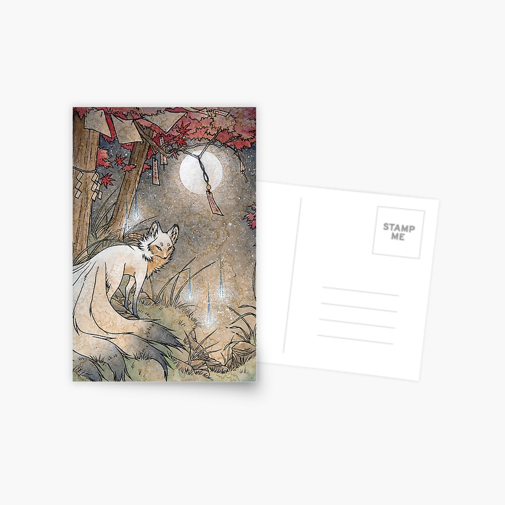 Fox & Wisps - TeaKitsune Fox Yokai Postcard