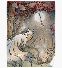 Fox & Wisps - Kitsune Yokai Foxfire Poster