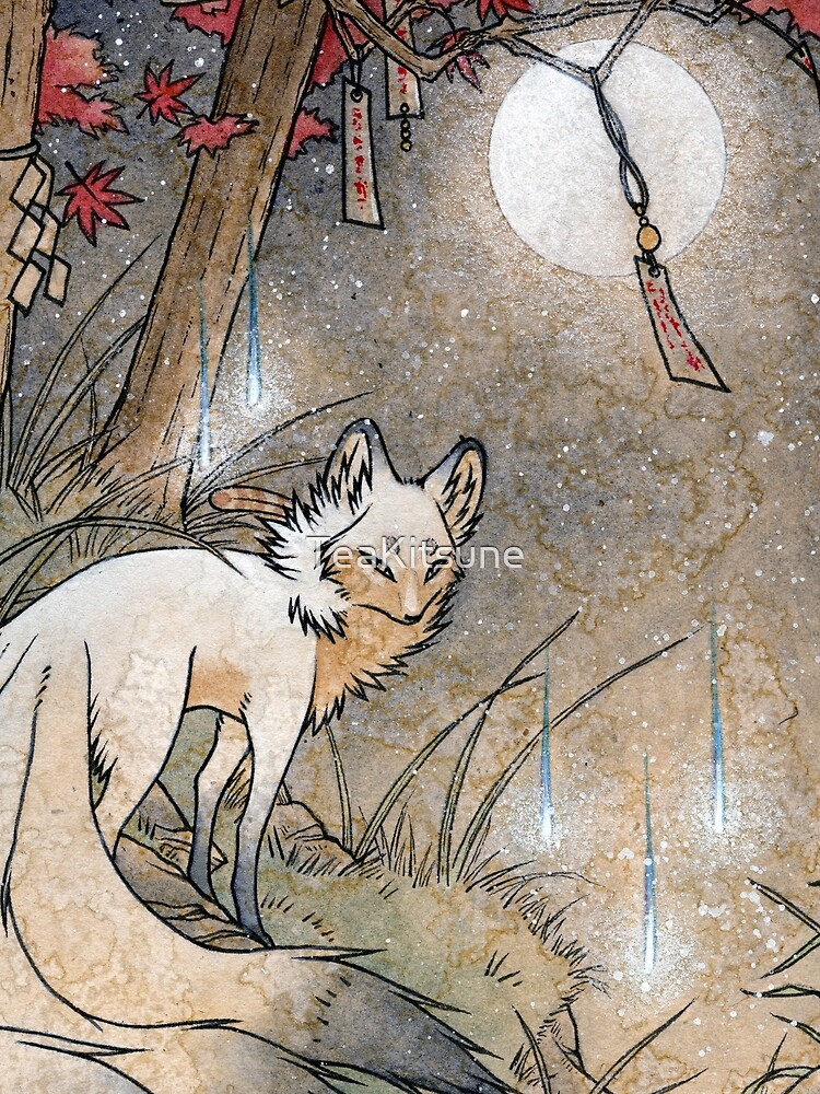 Thumbnail 3 of 3, Scarf, Fox & Wisps - TeaKitsune Fox Yokai designed and sold by TeaKitsune.