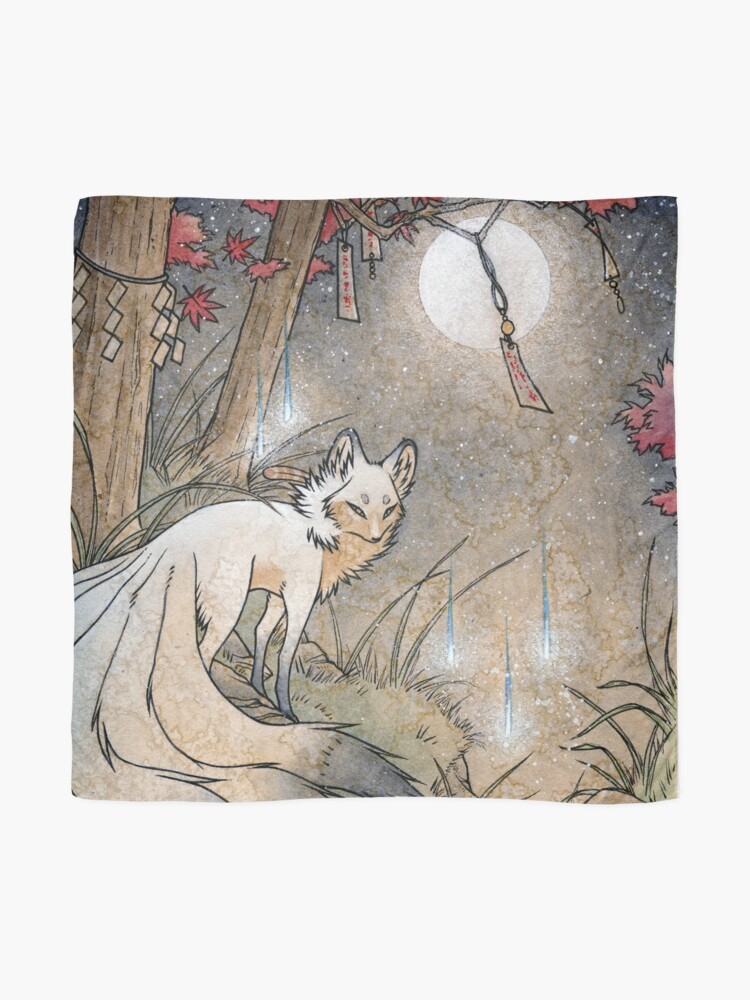 Thumbnail 2 of 3, Scarf, Fox & Wisps - TeaKitsune Fox Yokai designed and sold by TeaKitsune.