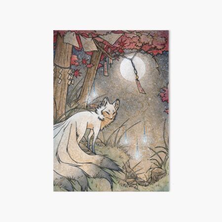 Item preview, Fox and Wisps Under the Moon and Maple Leaves designed and sold by TeaKitsune.
