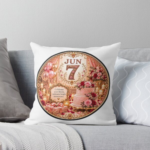 Item preview, June 7 Birthday Floral Cake Design | Elegant Pink Celebration Gift designed and sold by LunaMoments.