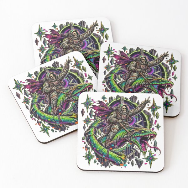 Item preview, Skeleton Astronaut Riding Neon Serpent Glitch designed and sold by puzzell.