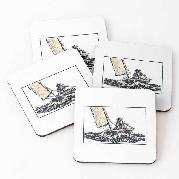 Item preview, Dinghy Sailing Bow View Small Sailboat Carved Print Style designed and sold by ThreadQuirk.