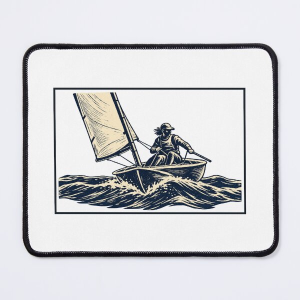 Item preview, Dinghy Sailing Bow View Small Sailboat Carved Print Style designed and sold by ThreadQuirk.