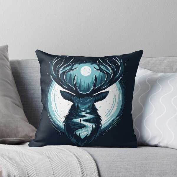Item preview, Stag Silhouette Moonlit Forest River Wilderness Art designed and sold by QuantumQGear.