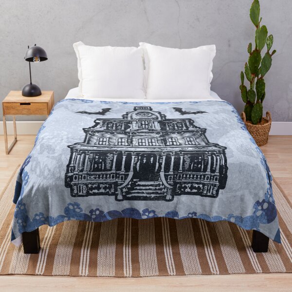 Item preview, Haunted Victorian Mansion Bats Gothic House Woodcut Blue designed and sold by Ghoul Enterprises.